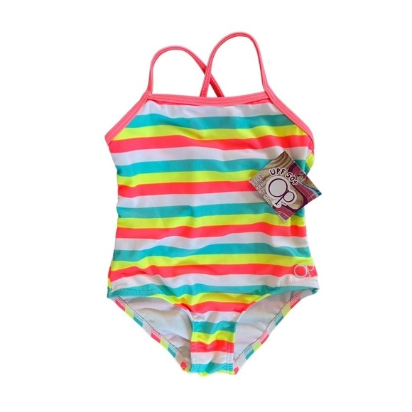 Nwt Ocean Pacific OP Rainbow Stripe One Piece UPF 50+ Sun Protection Swimsuit - Picture 1 of 5